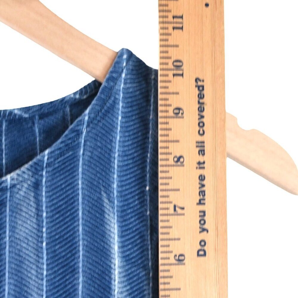 Pure Jill Indigo Dress S Petite Blue Striped Minimalist Chambray Denim Midi - Picture 5 of 10